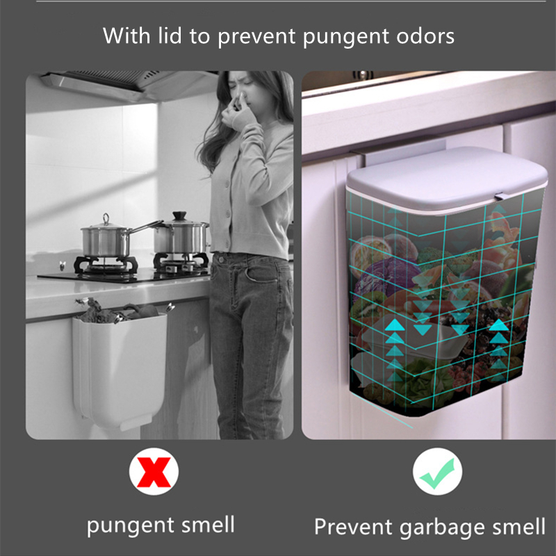 Wall Mounted Trash Can Bin With Lid Waste Bin Kitchen Cabinet Door Hanging Trash Bin Garbage Bin Dustbin Rubbish Waste Container
