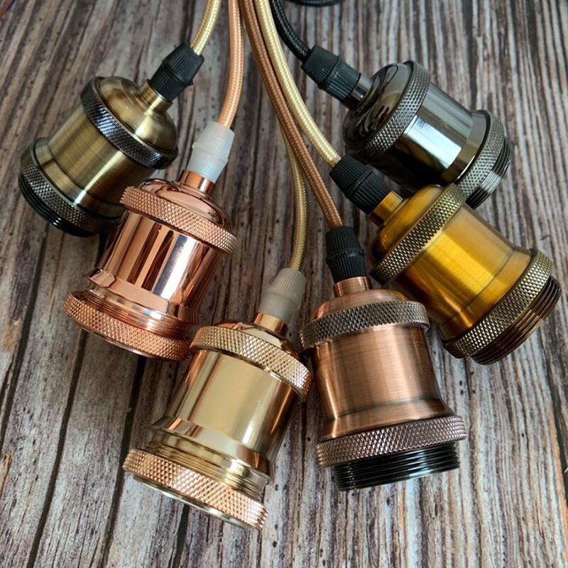 1PC E27 Vintage Lamp Ceiling Light Fitting Pendant Lamp Bulb Holder Base Metal Iron Lamp Holder with Wire 1.2M