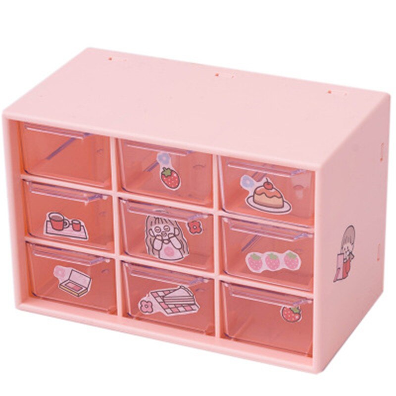 Kawaii Desktop Plastic Organizer Jewelry Makeup Containers Desktop Organizer Desk Storage Box School Stationery Accessories