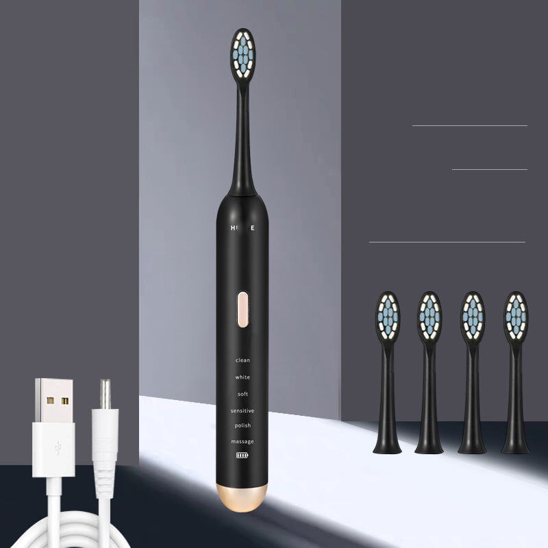 Schall- XIOMI Elektrische Zahnbürste USB Aufladbare Zahnbürste Wasserdichte Ultra Schall- Automatische Zahnbürste Intelligente Heimat Gesunde: Schwarz 5 Köpfe