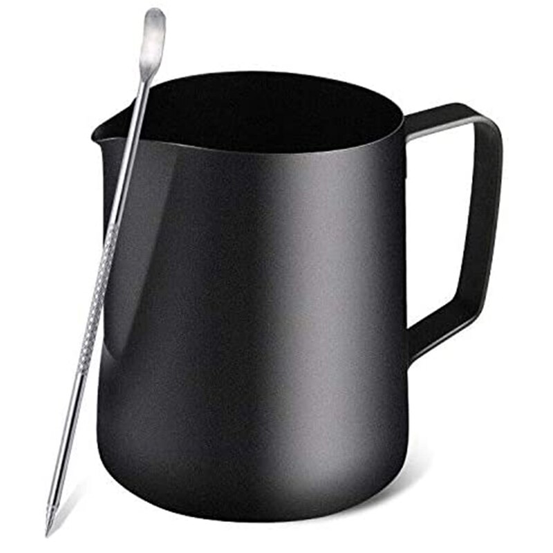 KNC Edelstahl Milchaufschäumkrug – Mit Thermometer, 600 Ml, Für Latte Art & Cappuccino