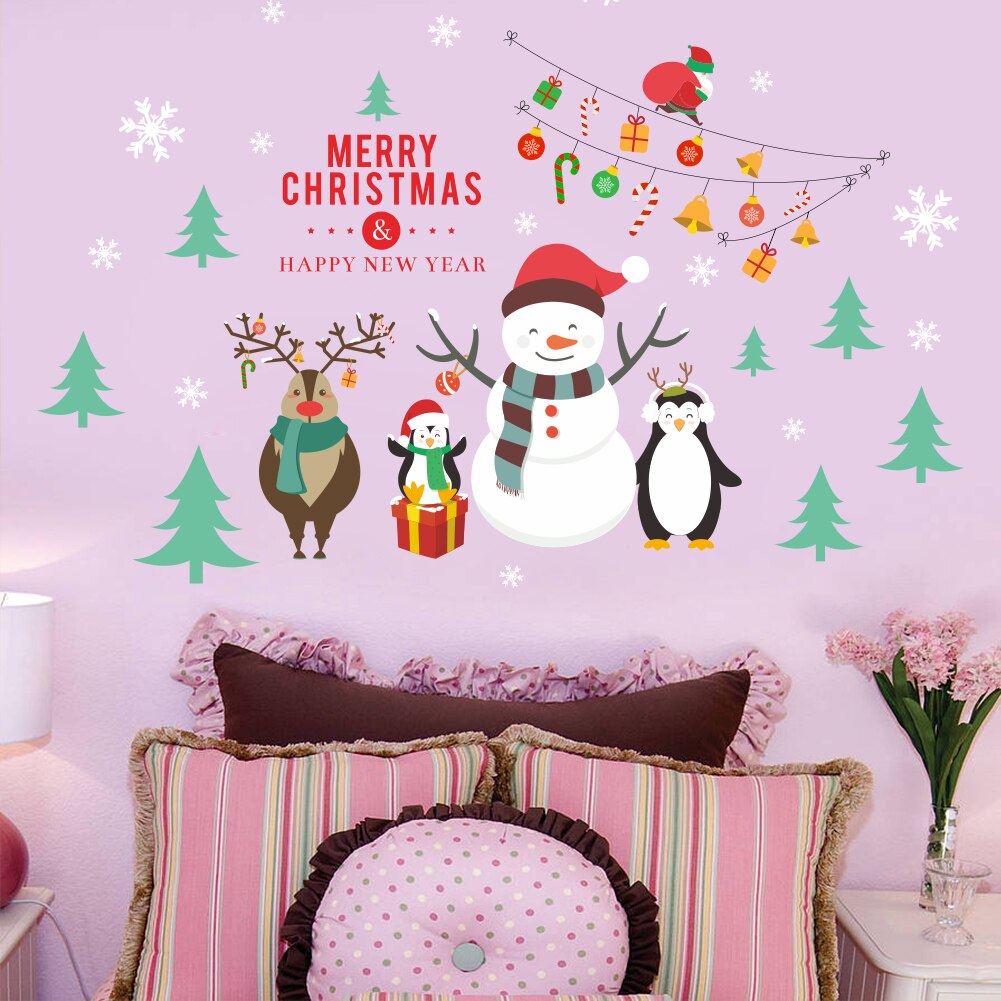 Merry Christmas Window Wall Stickers For Home Christmas Decoration Year Windows Snowman Glass Mural PVC Art Wallpaper
