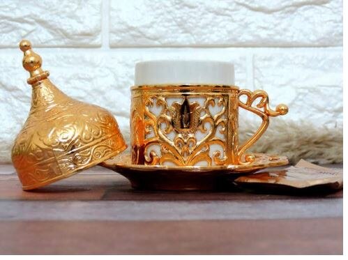 Turkish coffee cup, espresso cup with saucer handle, wedding , ottoman coffee cup, arabic coffee cup, porcelain cup: Gold