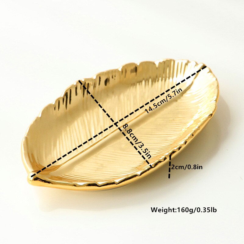2 Stuks Decoratieve Bladgoud Keramische Plaat Schotel Trinket Porselein Snoep Schotel Sieraden Fruit Serveren Plaat Servies Servies: 2Pcs Gold