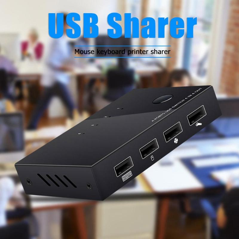 4 Port USB 2.0 KVM Switch Box Plug and Play for Keyboard Mouse Printer 2 PC Sharing Splitter Switcher Hard Disk Card Reader