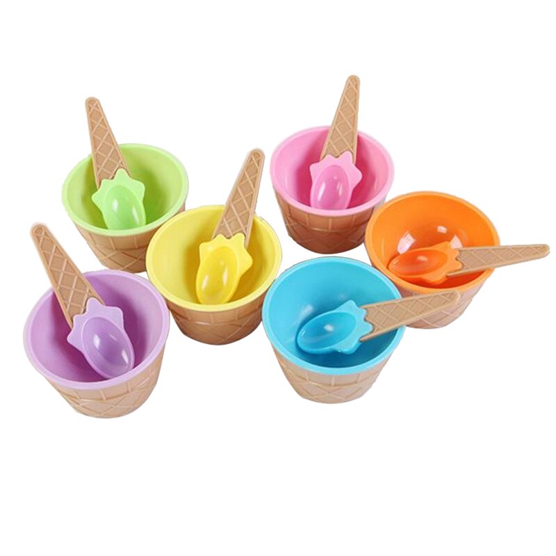 1 Pcs Lovely Kids Ice Cream Bowls With Spoon Reusable For Kids Boys Girls Cute Ice Cream Dessert Tool Set