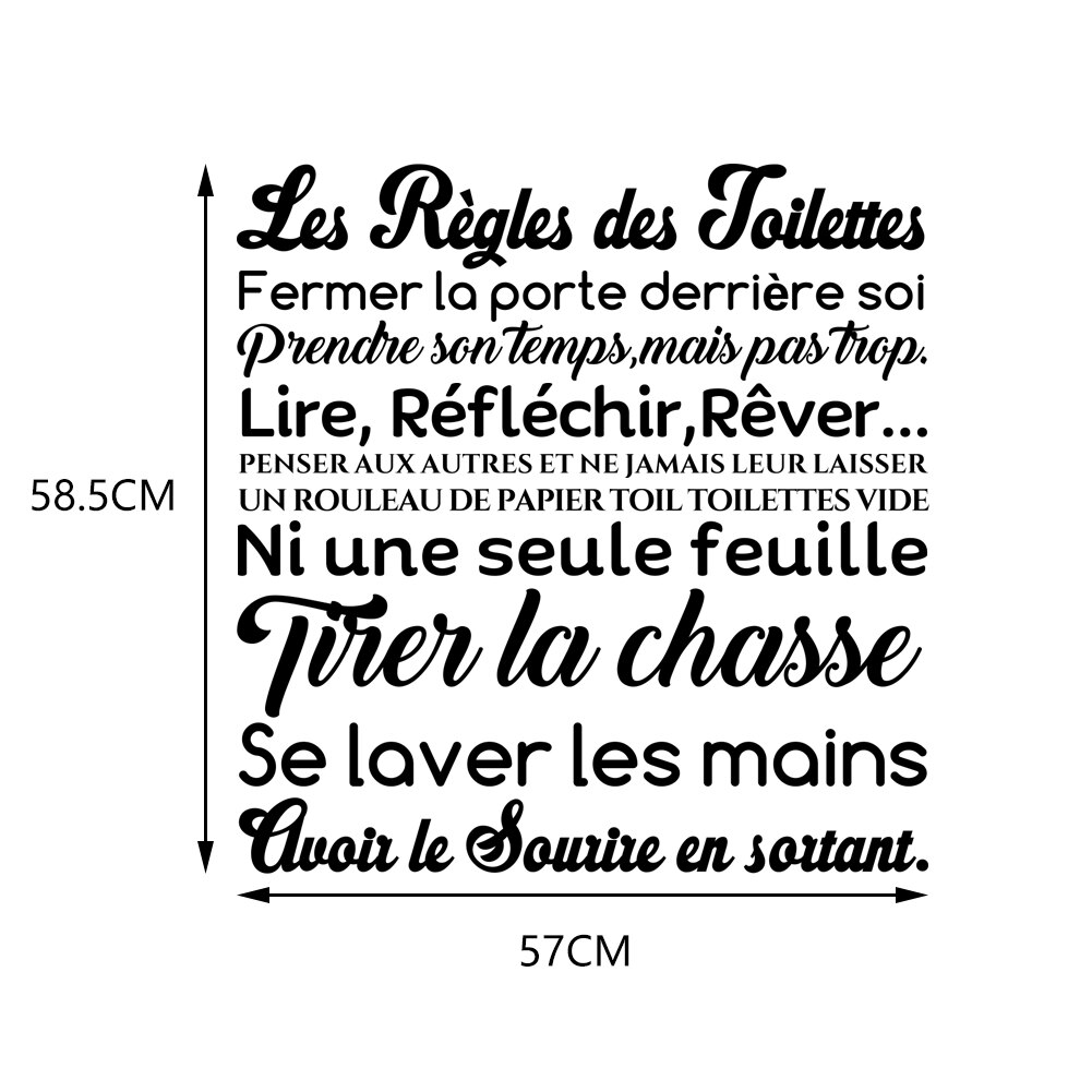 Autocollant Mural Citation Les règles Des Toilettes, Papier Peint De Décoration pour Salle De Bain, WC: DW2899