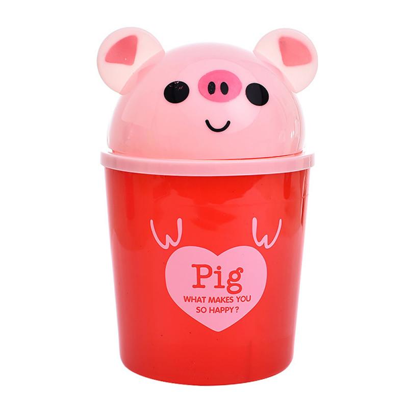 1pc Multifunction Waste Bin Desktop Trash Bin Trash Can Storage Bucket Car Toilet Waste Storage Box Organizer Trash Can: Red piglet