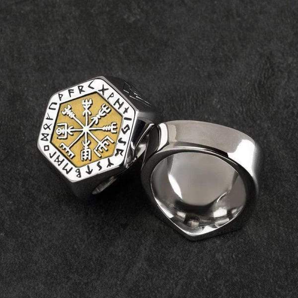 Onlysda Viking Valknut Jewelry Rings Valknut Norse Spirit Stainless Steel Gothic Vegvisir Jewelry For Man OSR550: 14 / OSR550Gold
