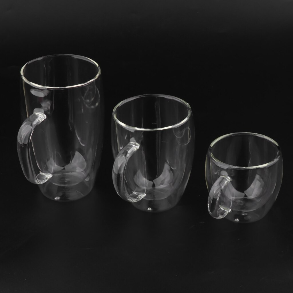 250ml 350ml 450ml Double Wall Glass Coffee Mugs Clear Tea Cups with Handle