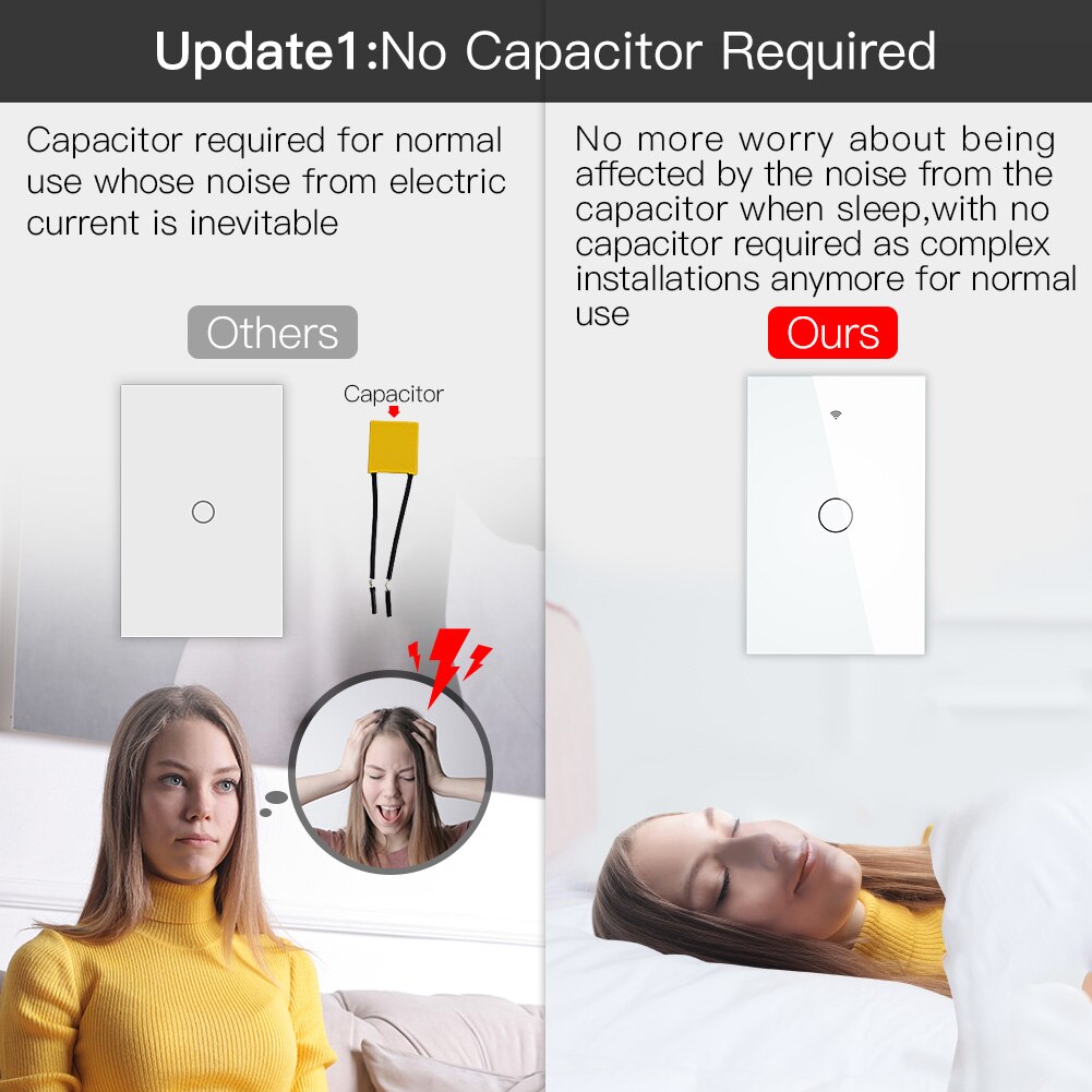 Zigbee Muur Touch Smart Lichtschakelaar Met Neutrale/Geen Neutraal, geen Condensator Smart Leven/Tuya Werkt Met Alexa,Google Hub Nodig