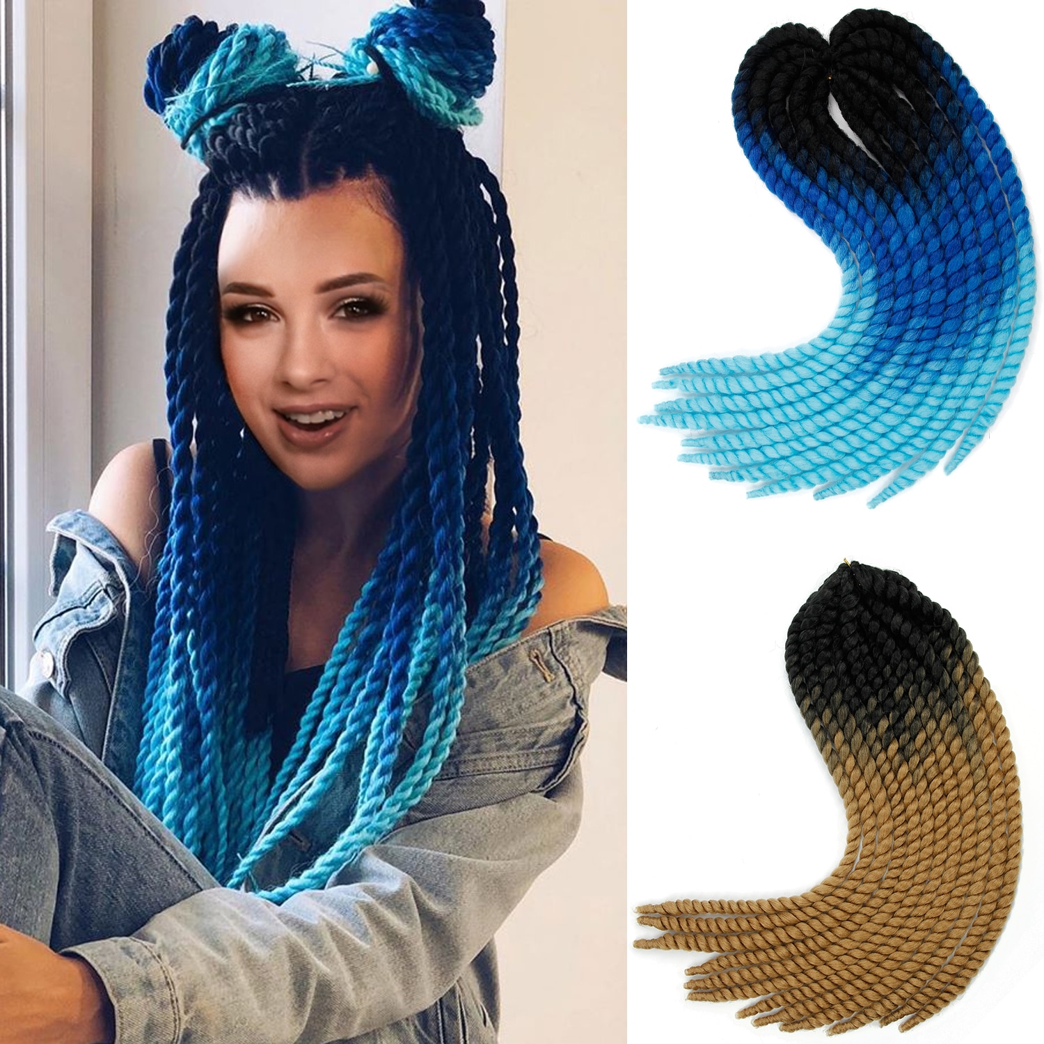 Tresses sénégalaises bouclées bouclées en Fiber synthétique, de grande taille, de couleur ombrée, tresses au Crochet, 22 pouces