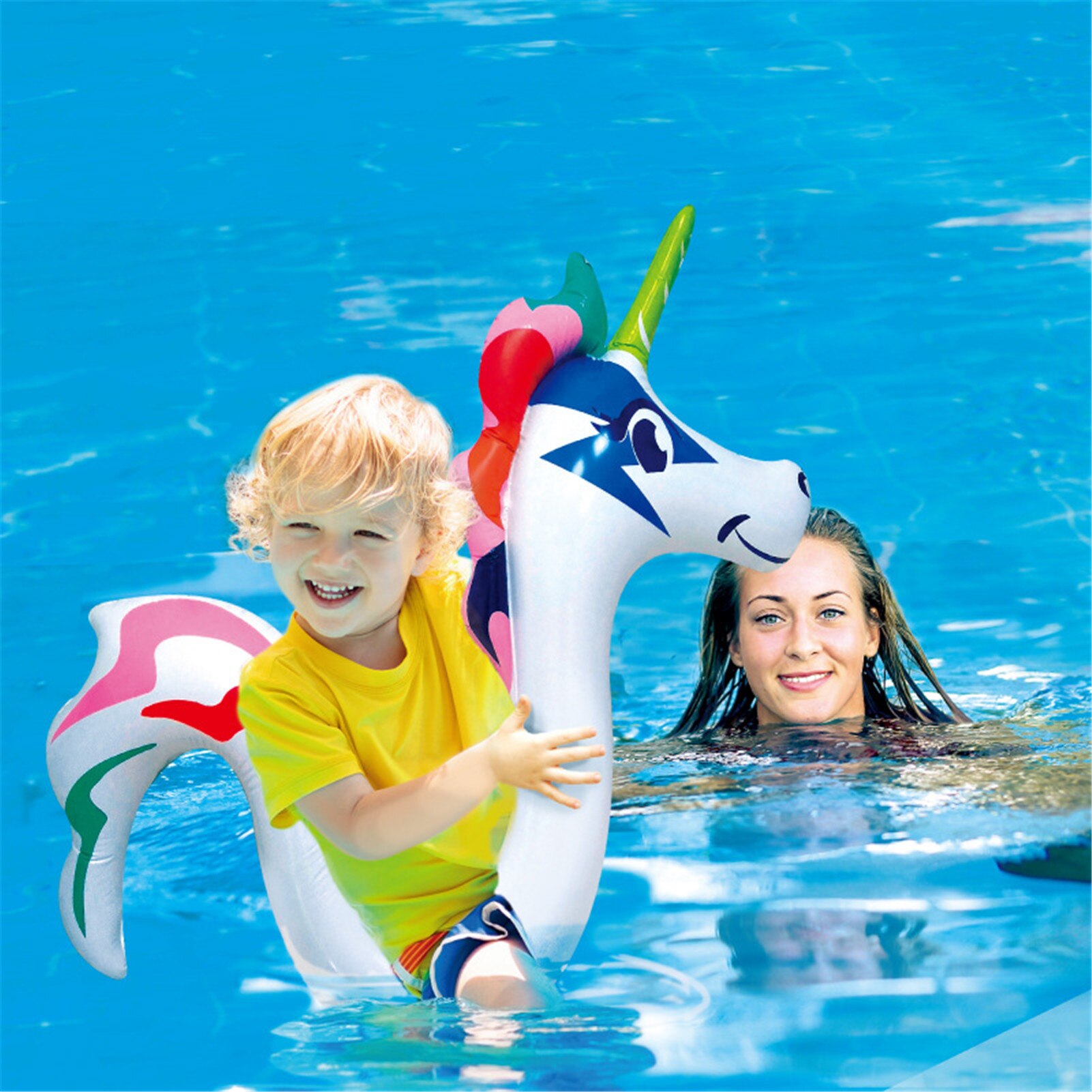 3D Animal Swim Pool Floating Toy Hippocampus Floats Flamingo Swimming Ring Unicorn Inflatable Pool Float Child&amp;Adult Water Toys