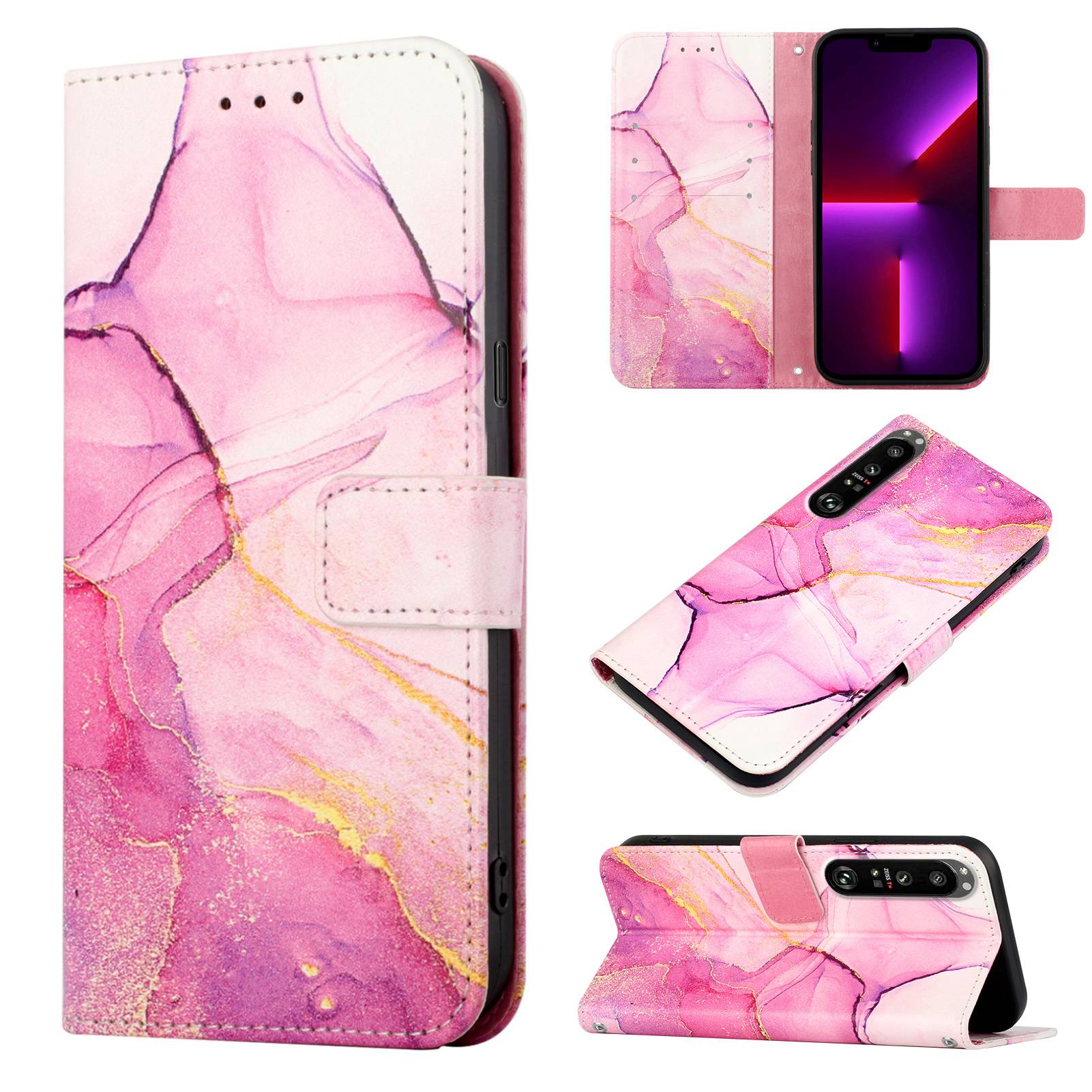Wallet Leather Case Voor Sony Xperia 5 Iii Flip Case Kaarthouder Holster Marmer Cover Case Voor Sony Xperia 1 iii 10 Iii Case