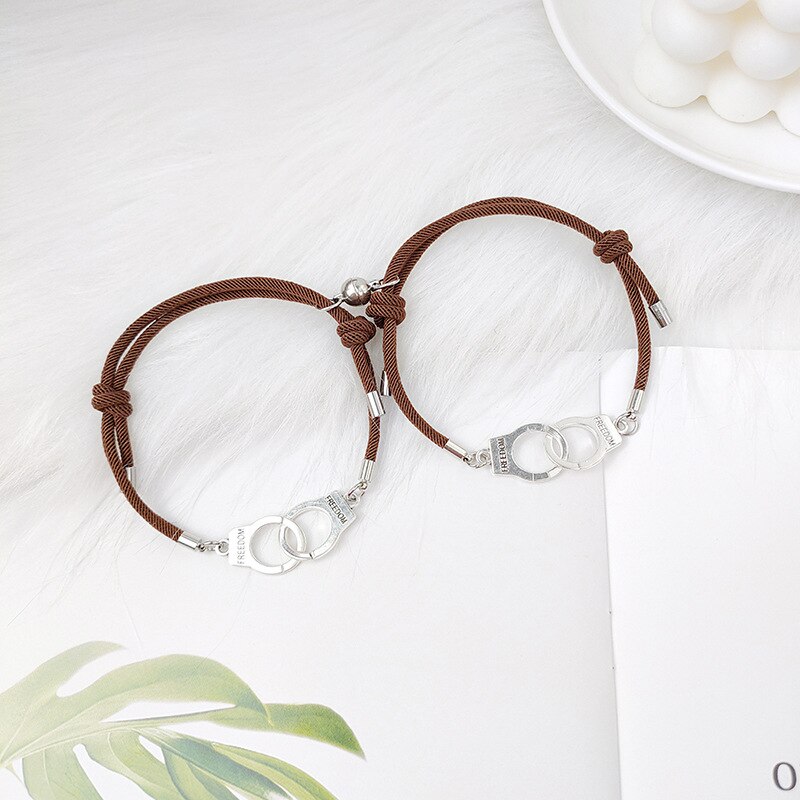 Conjunto de pulsera de esposas BBF para hombre y mujer, 2 uds., pulsera de cuerda ajustable, amuleto de amistad, pulseras a juego: Style 09