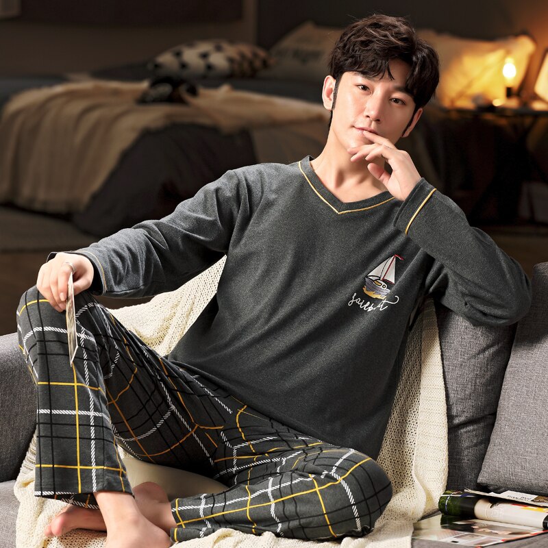 Plus Größe L-5XL volle baumwolle Pyjama männer pijamas para hombre lange-Ärmel lässig nachtwäsche männer homewear Pyjama einstellen für männlichen