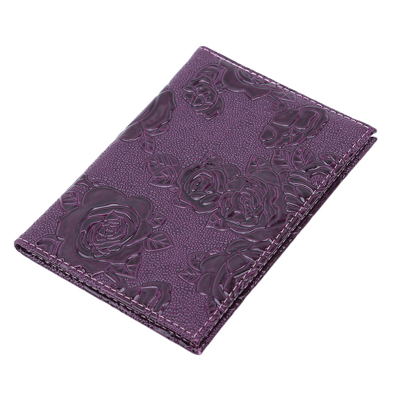 rojo tridimensional en relieve rosa PU cuero mujeres viaje pasaporte titular en relieve pasaporte cubierta tarjeta de crédito ID bolsa: purple