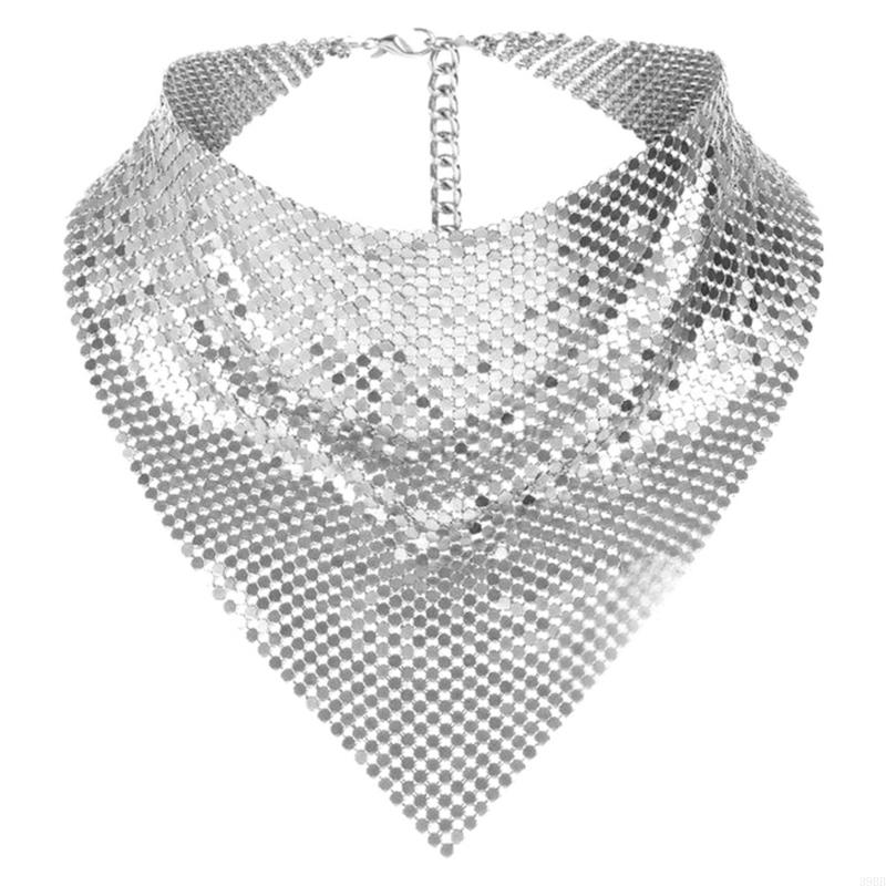 39BB Bufandas metálicas unisex para cuello Pañuelo brillante Bufanda para club Ropa para cuello: Plata