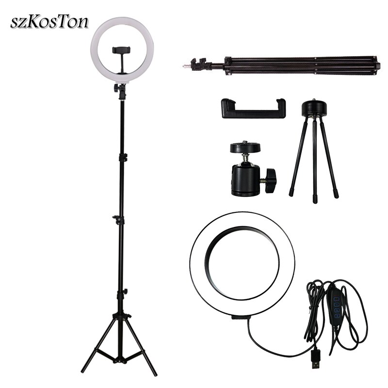 LED Selfie Ring Light 26cm/16cm Camera Photo Studio Light Dimmable Photography Fill Lamp For Live Video With Tripod Phone Holder