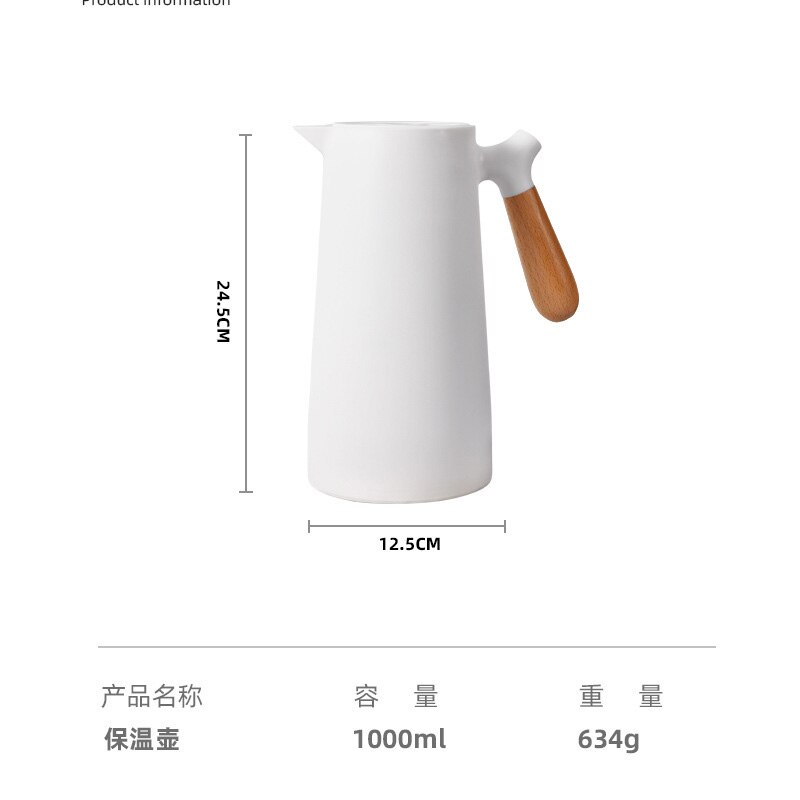 1.0l isoleringskanna i japansk stil med trähandtag glas student sovsal vattenkokare bärbar norrvattenflaska vattenkanna: 1.0l vita