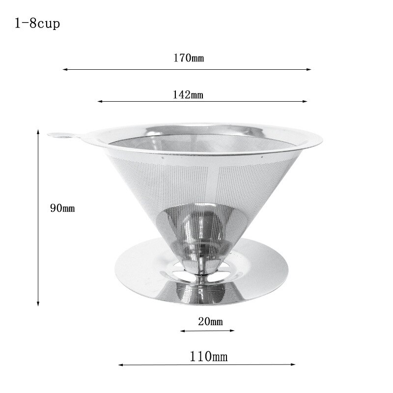 Reusable Coffee Filter Stainless Steel Holder Metal Mesh Funnel Baskets Coffee Dripper Filters Drip Coffee Filter Cup: 1-8 cup