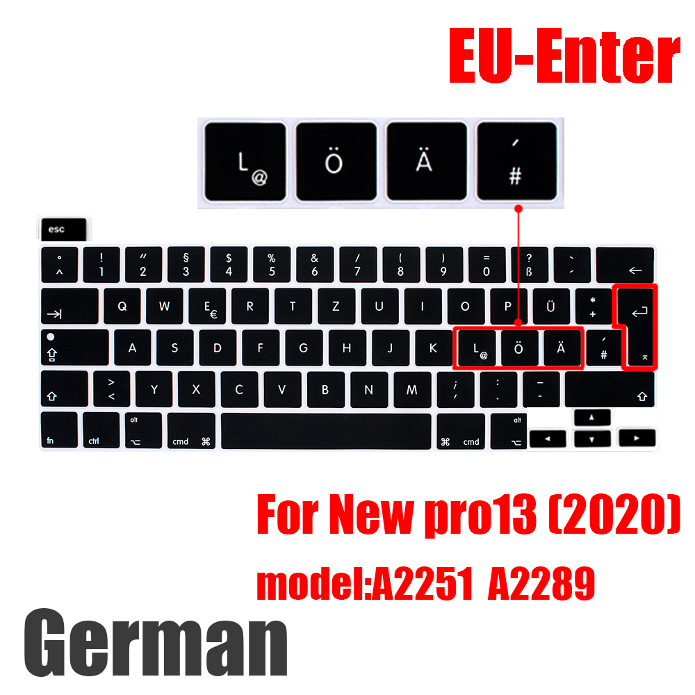Russian For macbook pro13 keyboard casev pro13 Keyboard cover Laptop cover 13 inch A2289 A2251 silicone keyboard cover: EU German