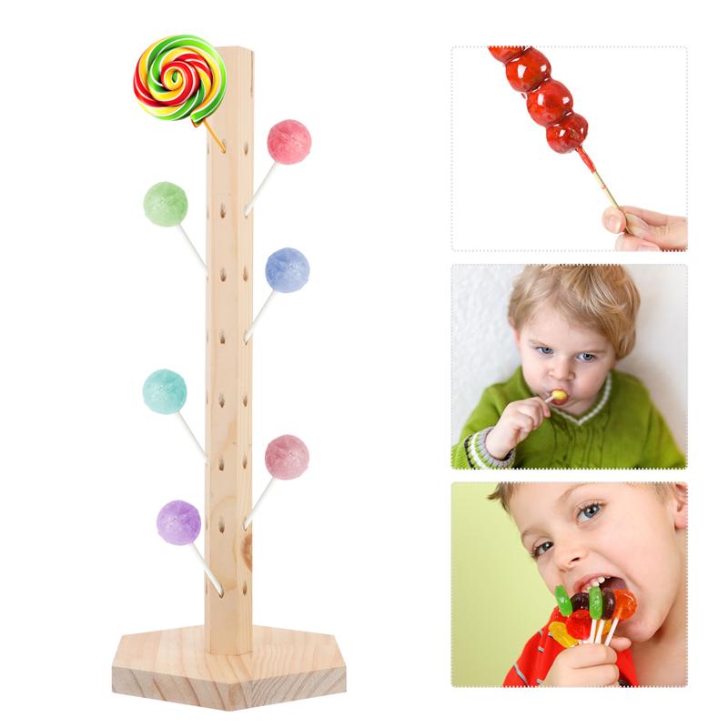 1pc Wood 360° Rotate Lollipop Holder Decorative Round Hole Stand Candy Holder 360 ° Lollipop Display Stand