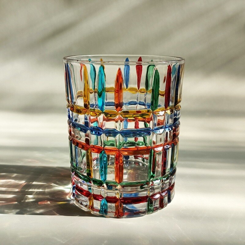 Glass Coffee Cup Hand-painted Line Woven Crystal Glass Whiskey Cup Juice Cup Restaurant Drinking Cup Office Drinking Utensils