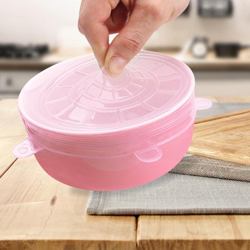1-6 Pcs/Set Reusable Silicone Food Wrap Stretch Vacuum Seal Cover Saran Wrap Kitchen Organization Food Fresh Keeping Sealed lids