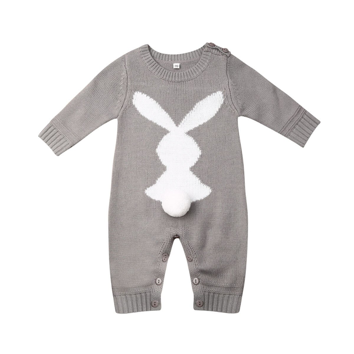 Baby Autumn Winter Clothing Newborn Baby Boy Girl Bunny Knitted Wool Romper Long Sleeve Warm Bunny Print Playsuit Outfit: Gray / 6M