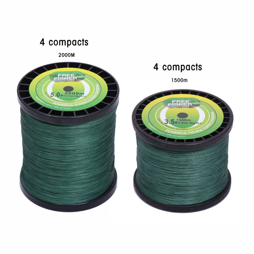 FreeFisher Green 2000M PE Braid Fishing Line 20LB 30LB 40LB 50LB Braided Wire 4 Strands Smooth Floating Line