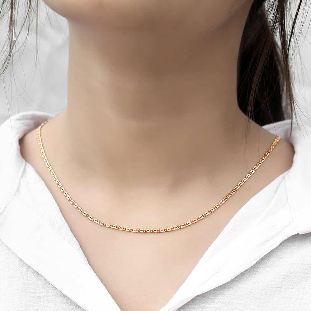 2.5mm Thin Womens 585 Rose Gold Necklace Snail Link Paperclip Chain For Women Girl Jewelry CN15A