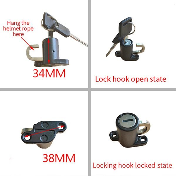 Kask motocyklowy blokada kask rowerowy blokada hak robić zawieszania kask blokada hak z 2 zestaw kluczy z blokadą liny kask drutu