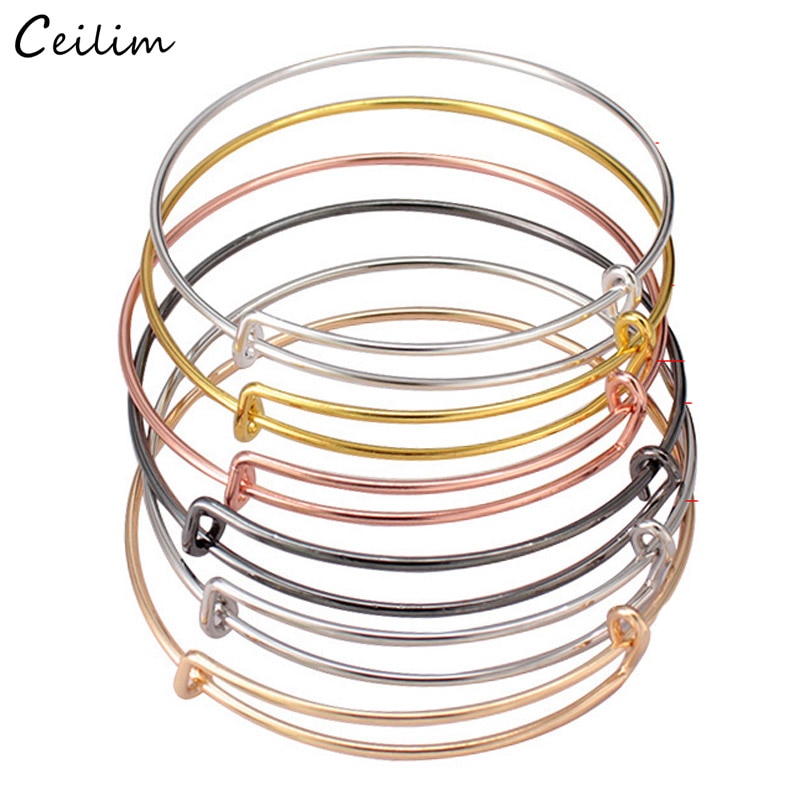 Veel 10 Pcs Goud Zilver Kleur Uitbreidbaar Legering Kabel Wire Bangle Armband Voor Vrouwen Handgemaakte Eenvoudige Sieraden diy