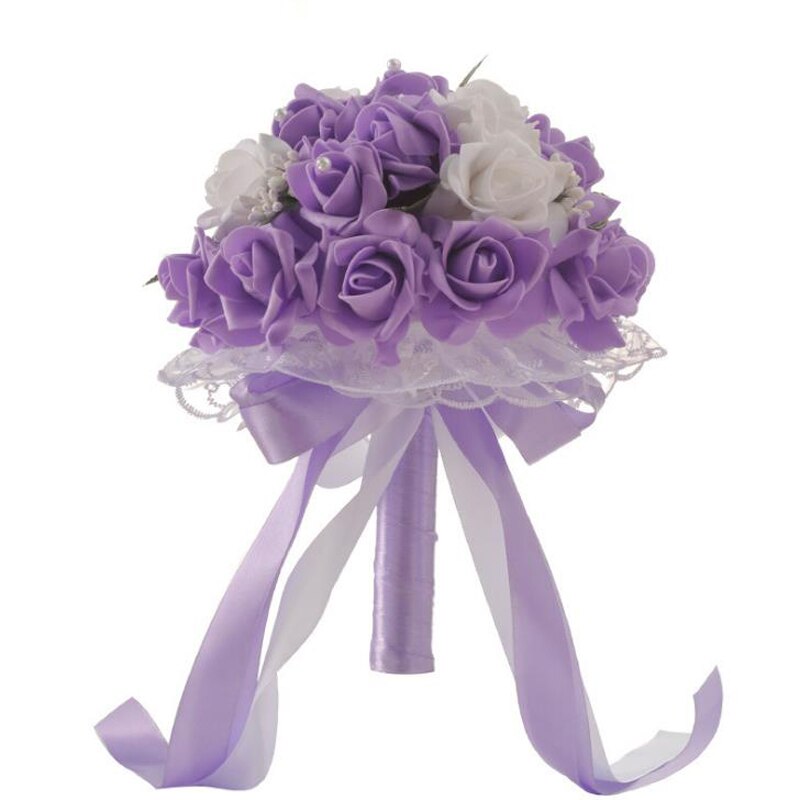 Ramo de flores artificiales de seda para dama de honor, suministros de decoración de boda romántica, con encaje, hecho a mano
