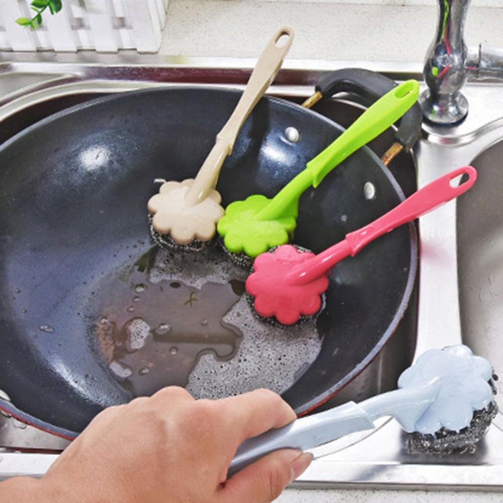 Lange Steel Bal Borstel Spons Afwassen Kom Schotel Pot Borstel Voor Afwassen Keuken Wc Badkamer Wassen Schoonmaken Tool