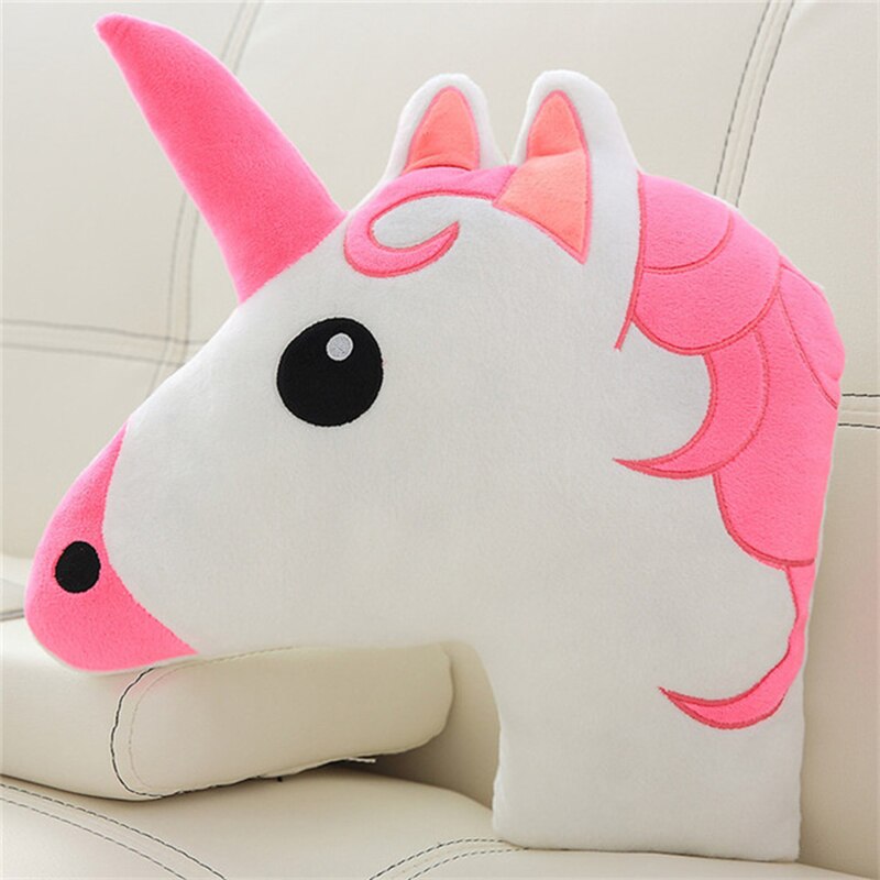 Adorable licorne tête en peluche oreiller flou doux en peluche Animal décor oreiller enfants lit lit jeter oreiller: Classic Pink