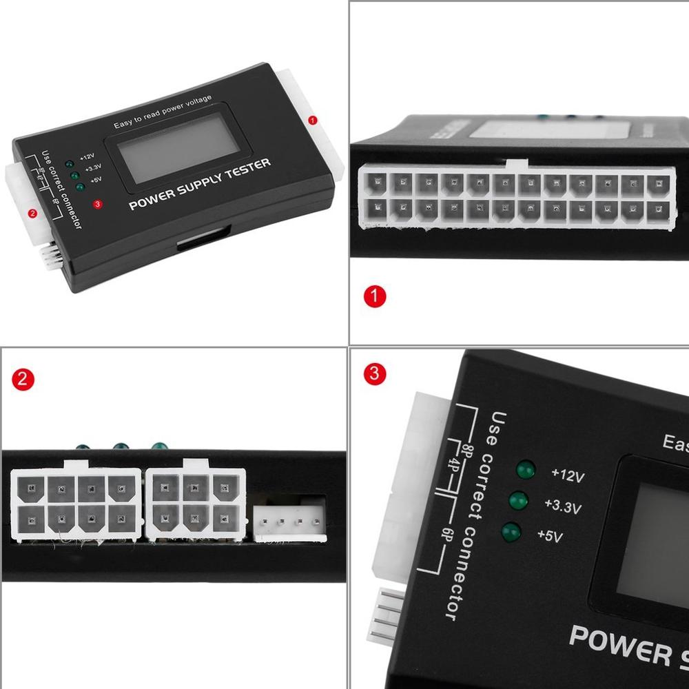 1pc Computer PC Power Supply Tester Checker SATA HDD 20/24 Pin AC 12V ATX BTX Meter LCD Desktop ONLENY Piece