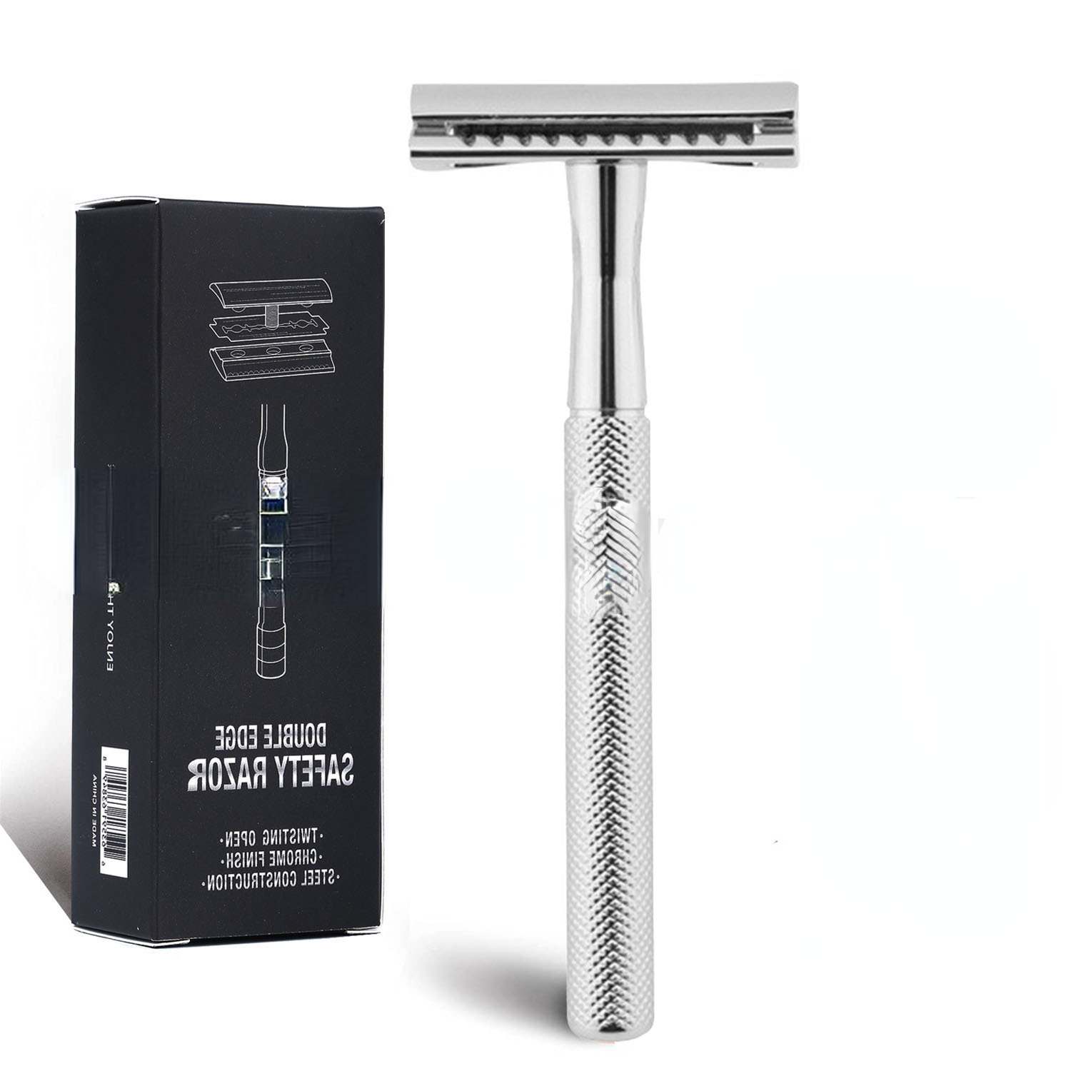 Maquinilla de afeitar de seguridad de acero inoxidable, mango ponderado, recambios de cuchillas de doble filo, maquinilla de afeitar de una sola hoja para hombres, afeitadora masculina: Plata