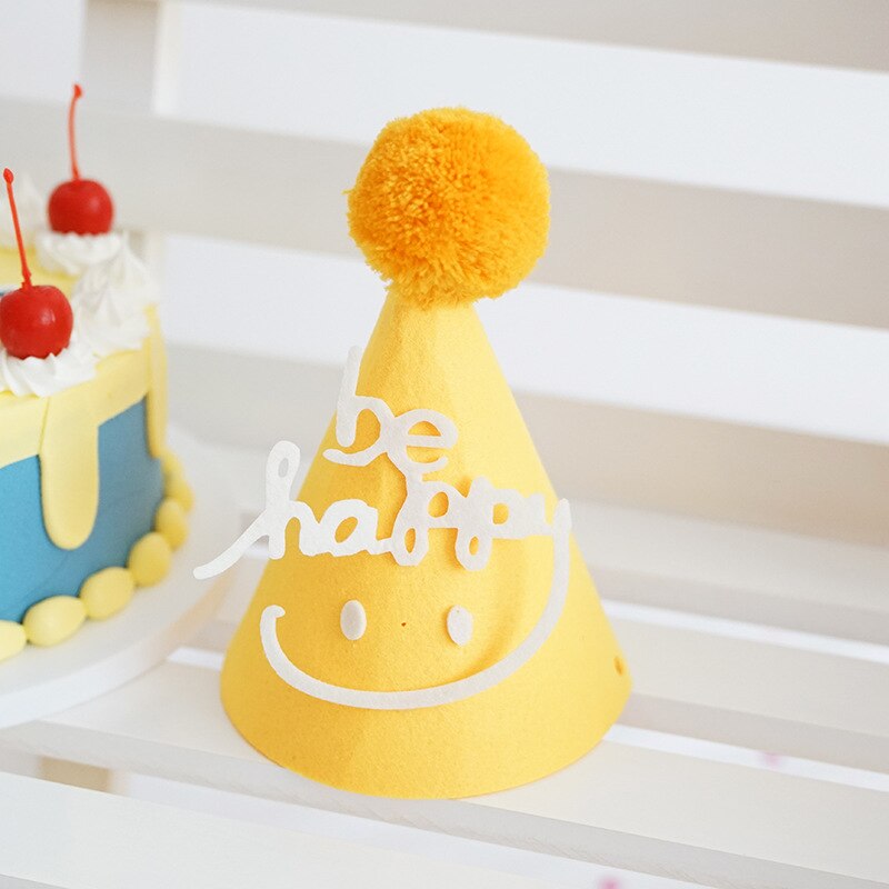 Chapeau d'anniversaire pour enfants, joli chapeau avec nœud en feutre, pour bébé de 100 jours, décoration de fête, accessoires Photo