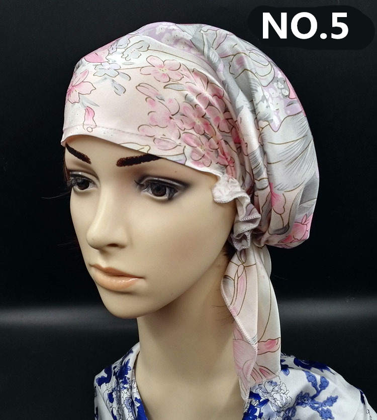 100%  silke nat hætte blød sovende hætte nat wrap hoved cover til hårpleje elastikbånd: Nr. .5