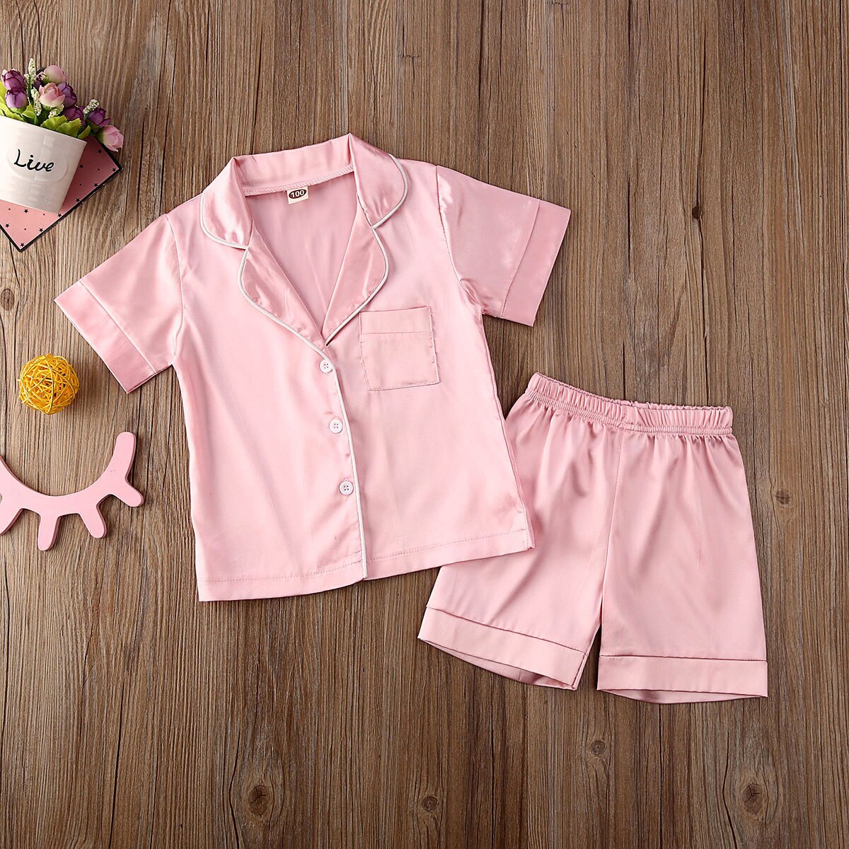 2 stk sæt baby drenge piger satin silke pyjamas sæt sommer solid afslappet kortærmet skjorte+bukser småbørn hjemme nattøj nattøj
