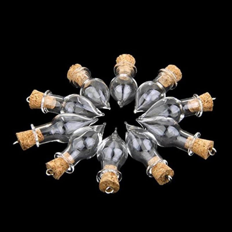 Tanie 10 sztuk/zestaw malutki kropla deszczu małe szklane butelki słoiki z korkową zatyczką naszyjnik diy wisiorek malutki szklane butelki słoik dla deco SM060