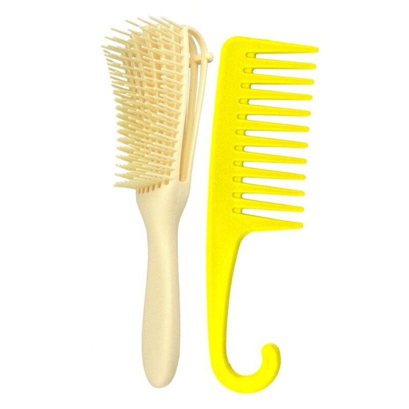 2 Pack Detangling Brush Set Wide Tooth Comb for Curly Hair Textured 3a to 4c R3MF: Ivory