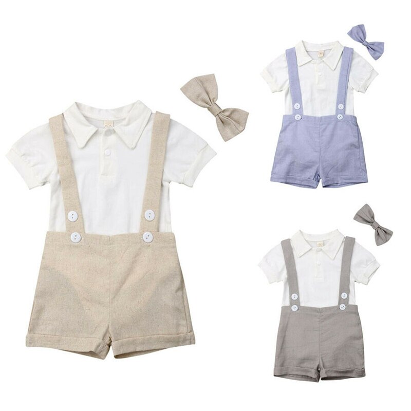 Niño pequeño recién nacido, niño de 3 uds, traje de caballero, ropa de de boda, Pelele de manga corta, pantalones cortos 0-24M