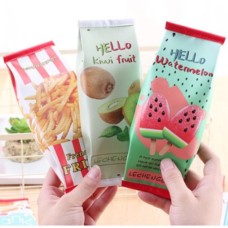 Schattige pu leren etui's watermeloen kiwi etui fruit kantoorbenodigdheden kassa schoolbenodigdheden kinderen
