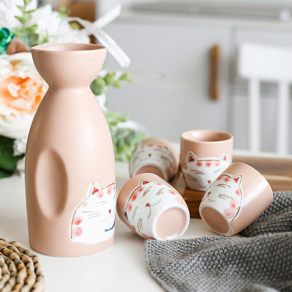 Japanilainen onnekas kissa sake potti keraaminen viinipullo 1 kattila 4 kuppia shochu -kannu henget flagon viina -kuppisarja viinipannu kupit baarikoristelu