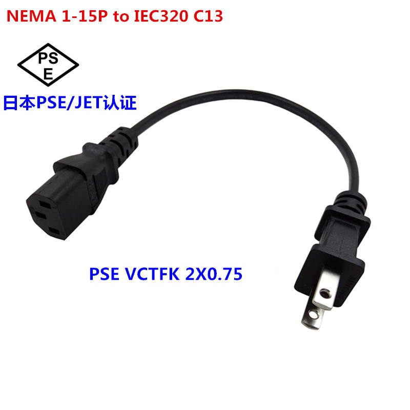 IEC 320 C13 Kettle to NEMA 1-15P 2 Pin JP US male plug AC Power Cable Cord Adapter Charger Monitor 10A 250V