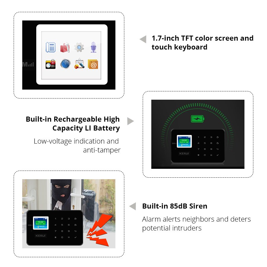 KERUI Home Alarm System GSM Wireless Connections 433MHZ Wireless Frequency Door Sensor Infrared Sensor Smart Home Alarm System