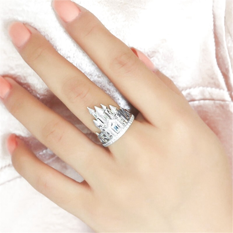 FDLK Luxury Zircon Ring Romantic Castle Rings For Women Wedding Statement Party Jewelry Valentine'Day